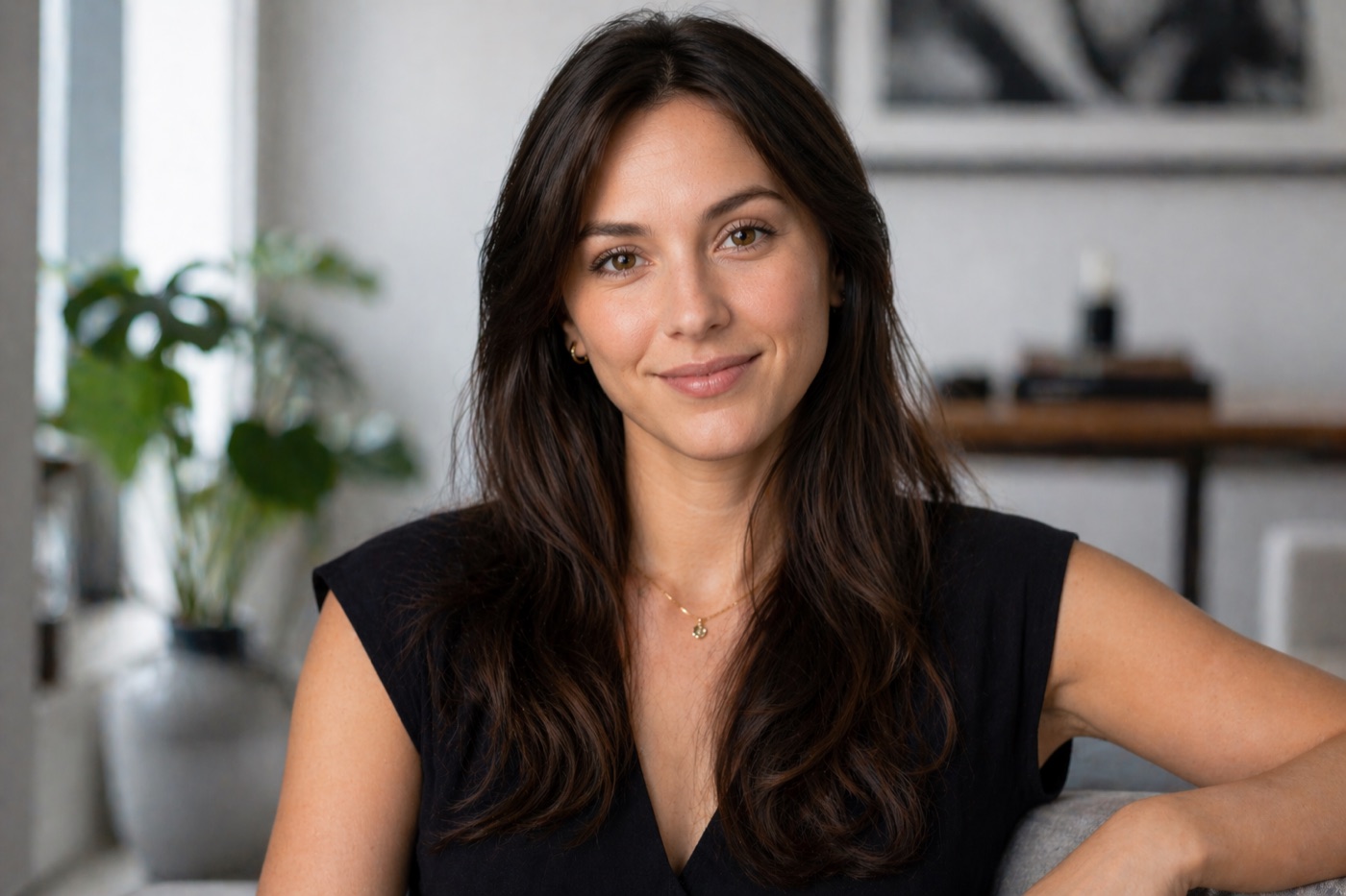 A natural, on-location headshot in soft available light with a relaxed, candid expression