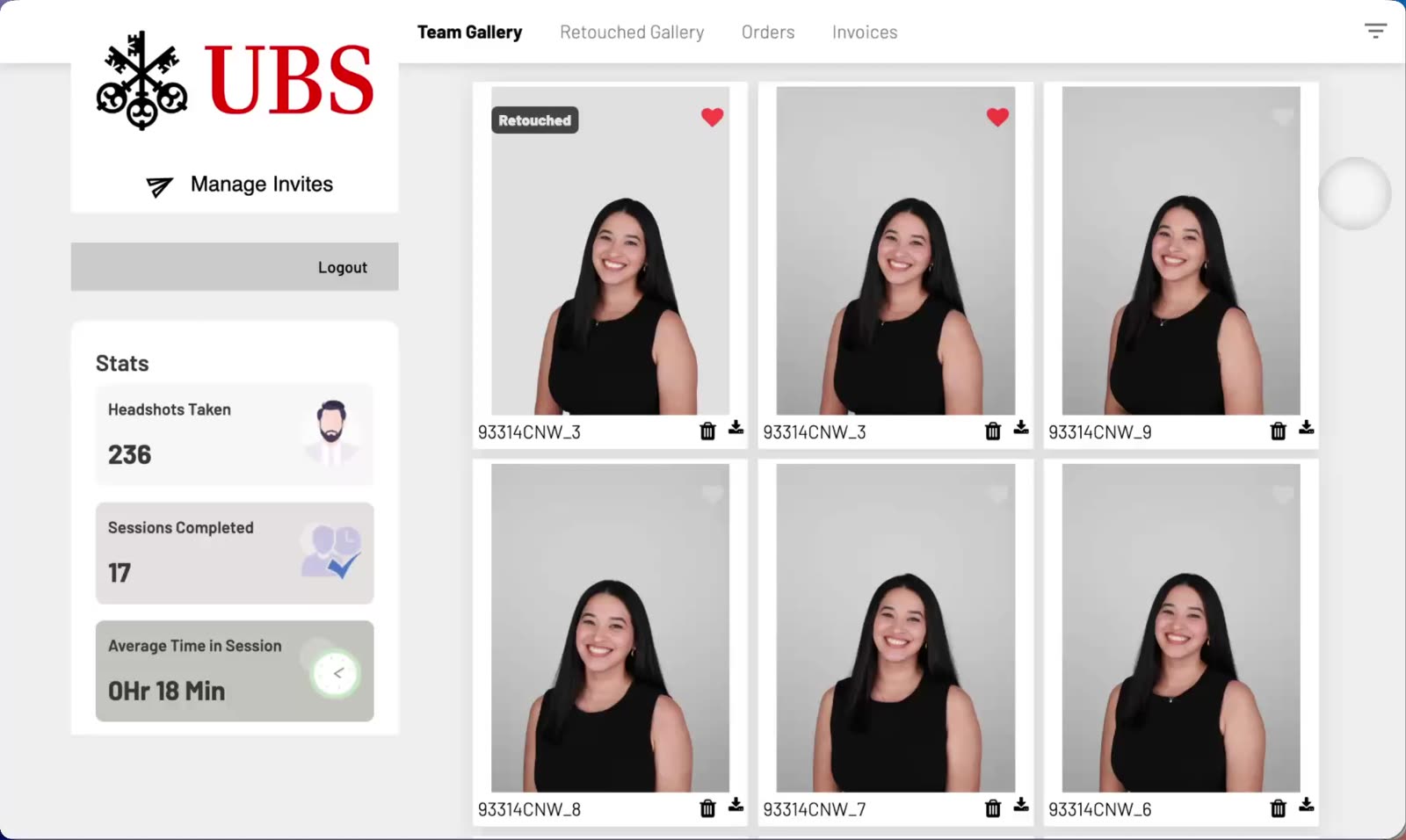 A company team gallery in the Studio Pod corporate portal.