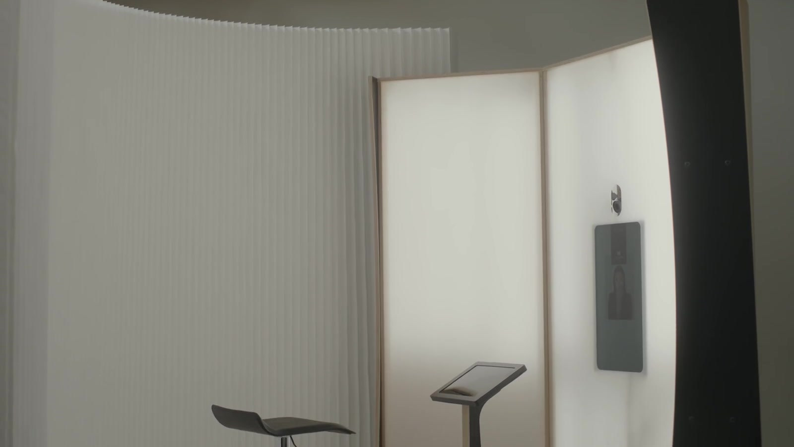 Studio Pod capture station inside the freestanding paper Privacy Wall