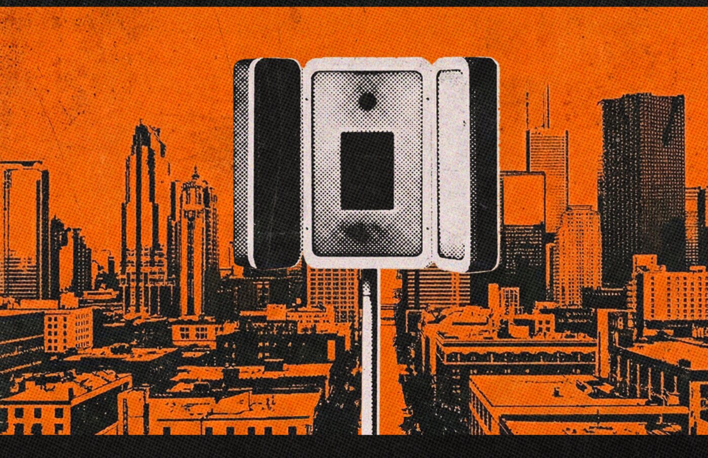 Roadie hovering above the downtown skyline - Roadie tour-poster series