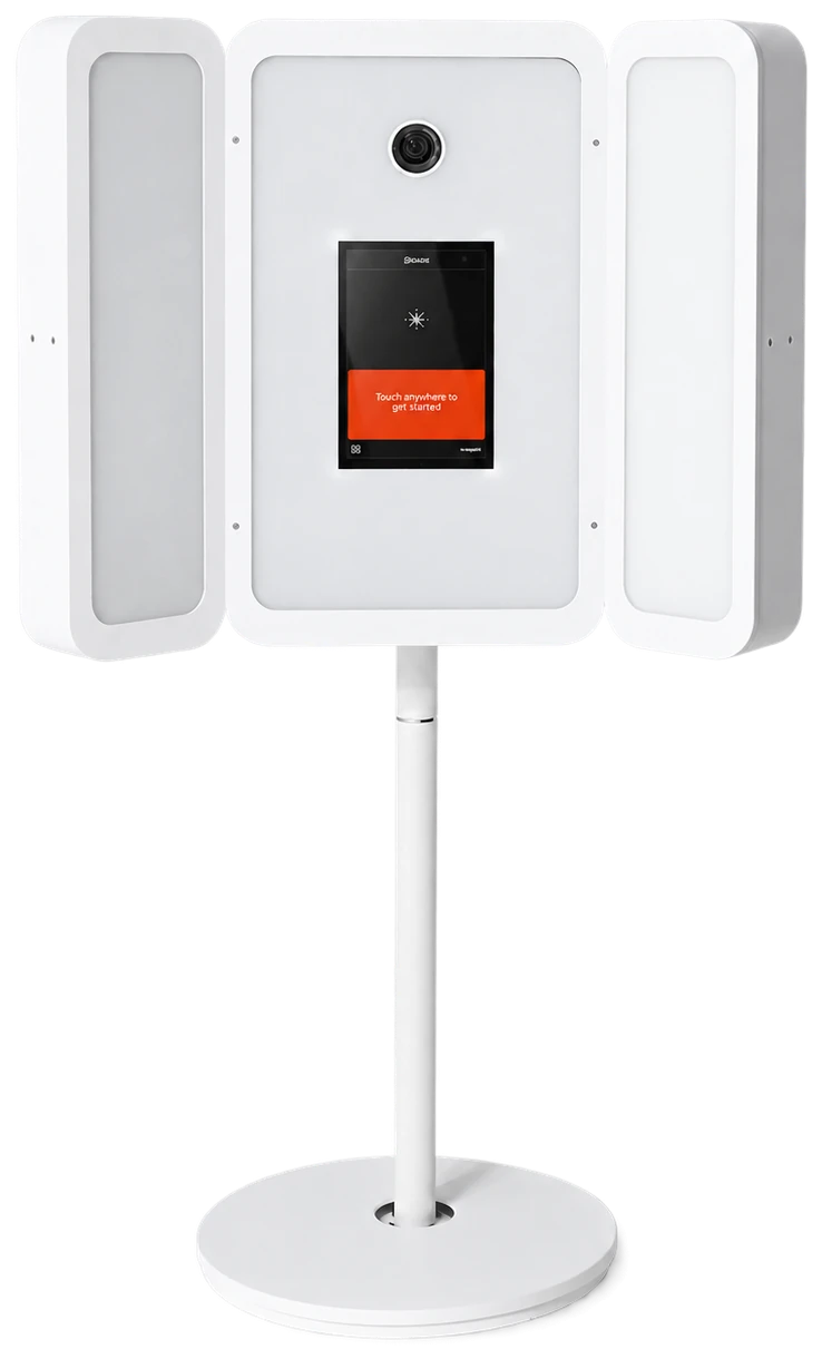 Roadie portable Studio Pod with folding light wings, camera, touchscreen, stand, and round base